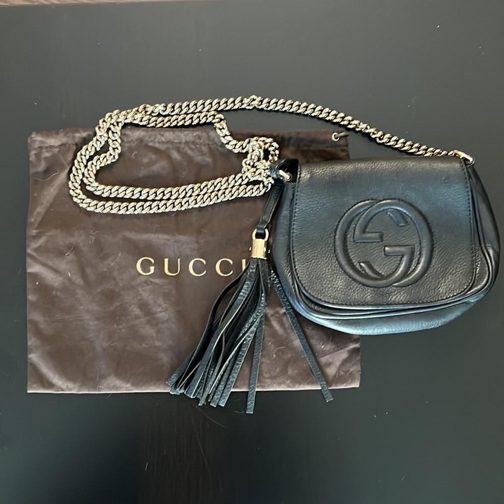Gucci Black Crossbody Bag with Gold Chain